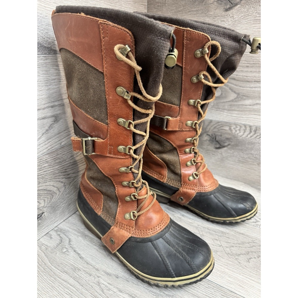 Sorel Conquest Carly NL2033-281 Womens 9.5 Brown Leather Waterproof Winter Boots